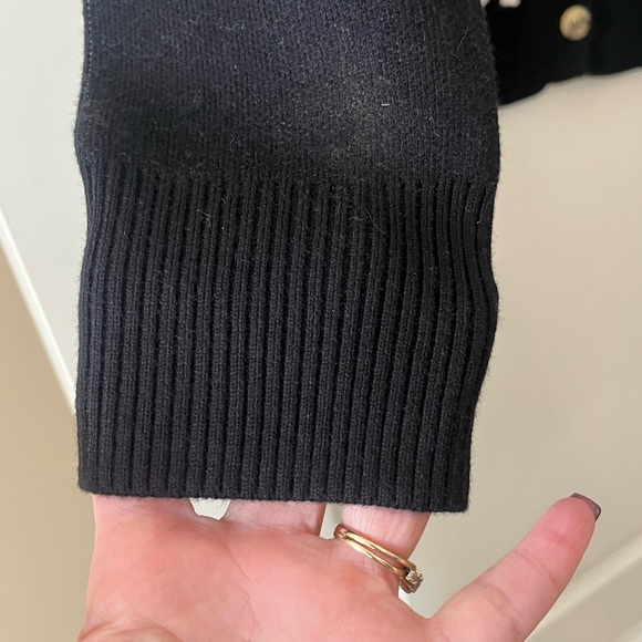 Vigoss Black Cardigan Sweater with White Bow Detail Mixed Media Women’s Size L - Picture 7 of 12